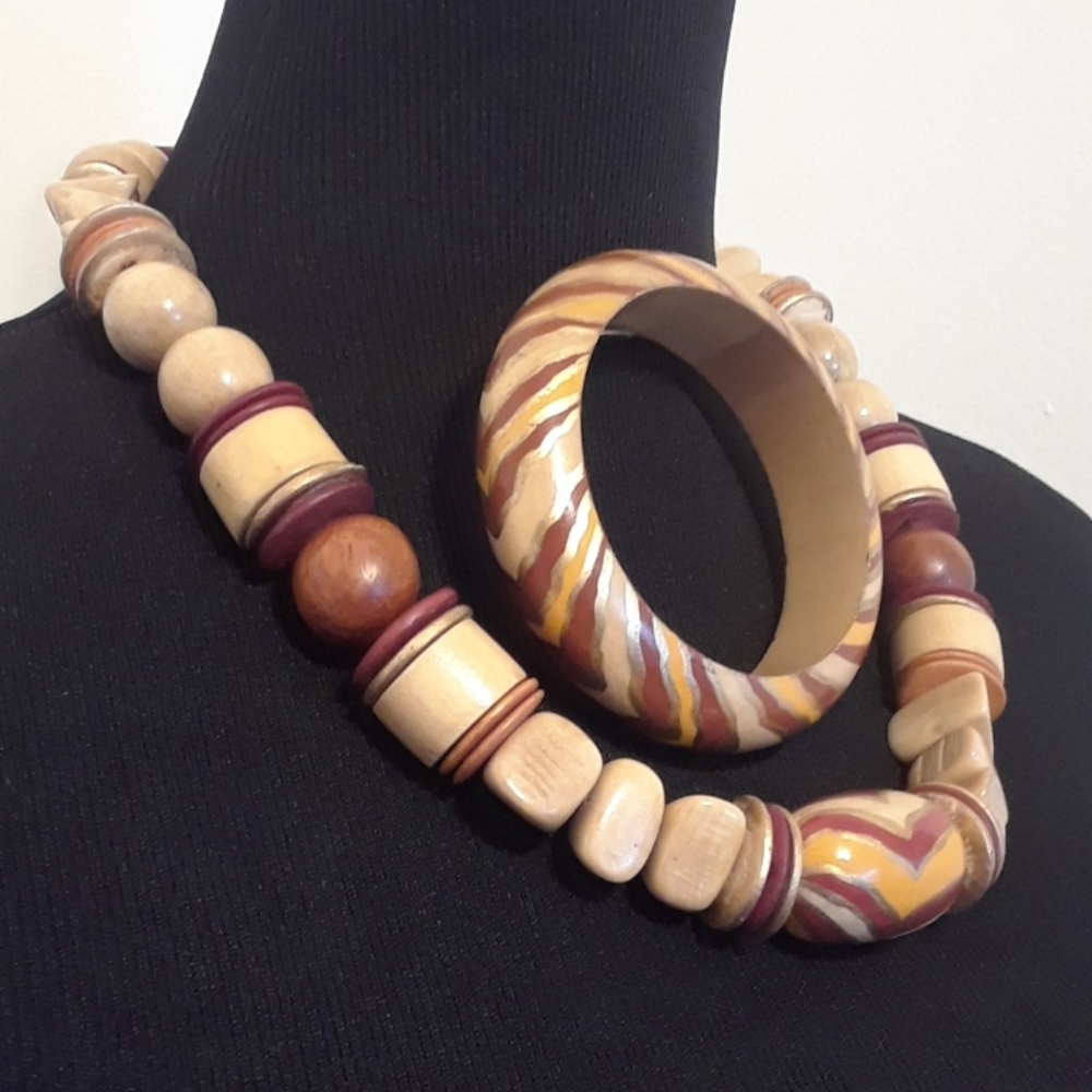Wooden Necklace Bracelet Set